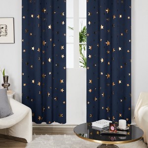 Deconovo Gold Star Foil Kids Room Darkening Curtains (2 Panels) - 1 of 4