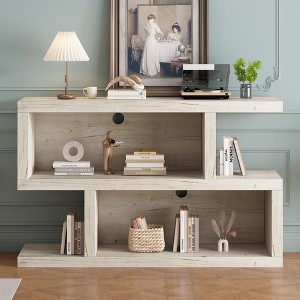 VYNXARIA Console Table with Symmetrical Design, Retro Entryway Table with 2-Tier Open Shelf, Sofa Table(Natural) - 1 of 4