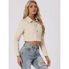 Allegra K Women's Turn Down Frayed Button Down Washed Cropped Denim Jacket - 3 of 4
