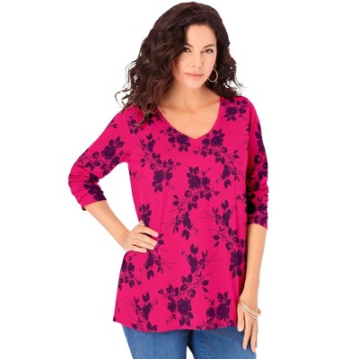 Roaman's Women's Plus Size Long-sleeve V-neck Ultimate Tee - 14/16 ...