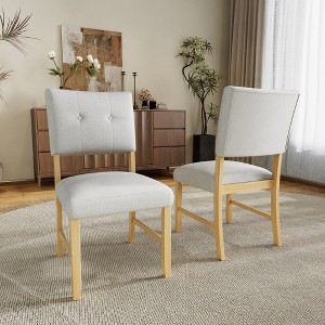 Gulches Set of 4 Beige Fabric Dining Chairs - Modern Farmhouse Style with Solid Wood Legs, Tufted Backrest & Padded Seat, Anti-Scratch Foot Pegs - 1 of 4
