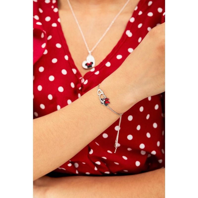 Disney Womens Minnie Mouse Silver Plated Heart Lariat Bracelet, 2 of 4