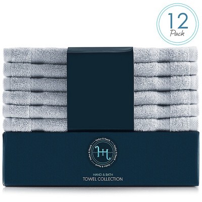 Ice Blue 13" x 13" Cotton Washcloth Set - 12 Pieces