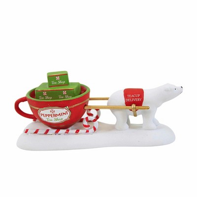 Department 56 Villages 1.75 In Teacup Delivery Service Sled Polar Bear Peppermint Village Accessories