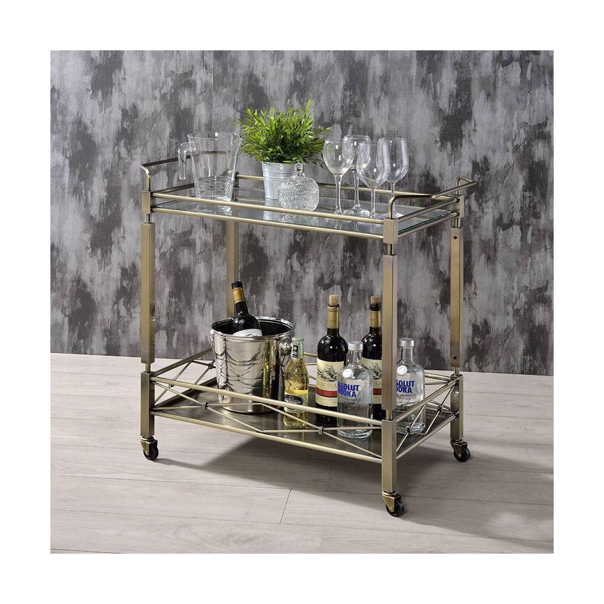 Acme Furniture Bar Serving Cart - Clear/Rustic - thumbnail 2