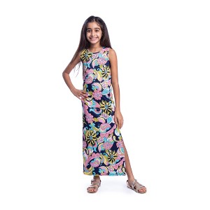 24seven Comfort Apparel Girls Floral Maxi Dress with Slit - 1 of 4