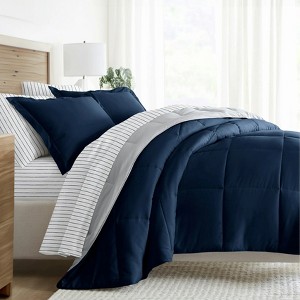 BAGOKIE 5/7 Pieces Bedding Set Reversible Comforter and Patterned Sheet Set - 1 of 4