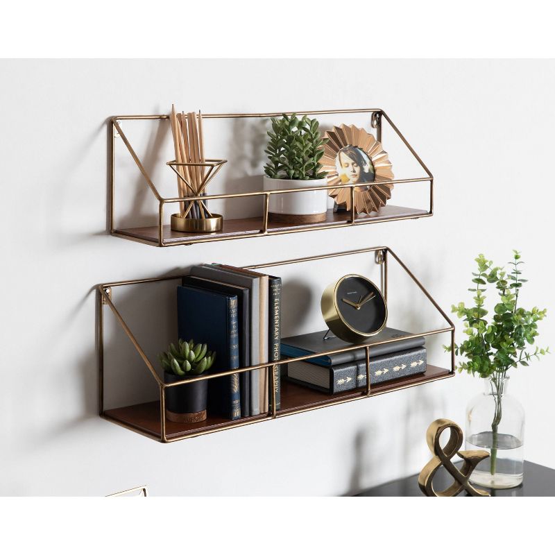 2pc Westland Wood and Metal Floating Wall Shelves Walnut Brown - Kate &#38; Laurel All Things Decor, 6 of 7