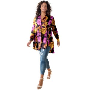 Roaman's Women's Plus Size Fit And Flare Crinkle Tunic - 1 of 4