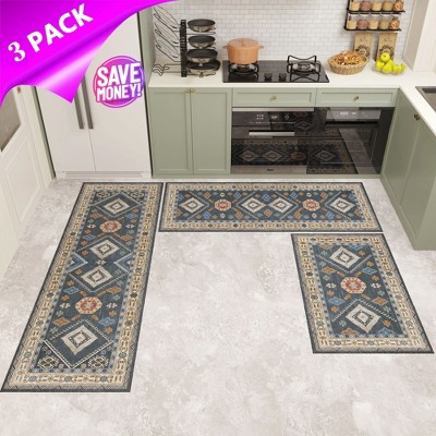 CLEAN EXPERT Bohemian Kitchen Rug Sets 3 Piece with Runner Non Slip Kitchen Rugs and Mats, Washable Kitchen Mats for Floor Entrance Hallway Laundry