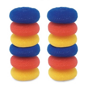 Lola Products Plastic Mesh Scouring Pads - 3.375" x 1.25", Non-Scratch Scrubbers to Clean Dishes, Assorted Colors - Red, Blue & Yellow - 1 of 1