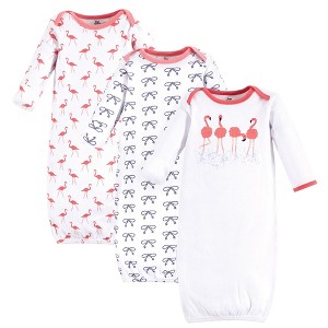 Yoga Sprout Baby Girl Cotton Long-Sleeve Gowns 3pk, Flamingo, 0-6 Months - 1 of 1