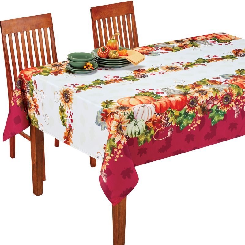 Collections Etc Pumpkin Floral Autumn Printed Tablecloth, 1 of 4
