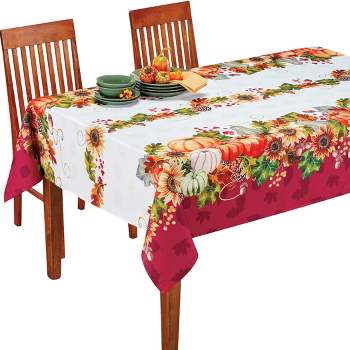 Collections Etc Pumpkin Floral Autumn Printed Tablecloth