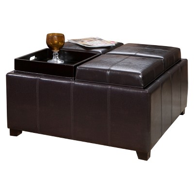 Dayton 4 - Tray Top Bonded Leather Storage Ottoman - Espresso Brown - Christopher Knight Home