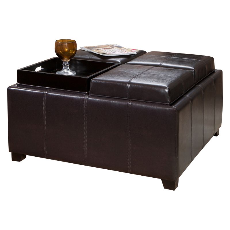 Dayton 4 - Tray Top Bonded Leather Storage Ottoman - Espresso Brown - Christopher Knight Home, 1 of 6