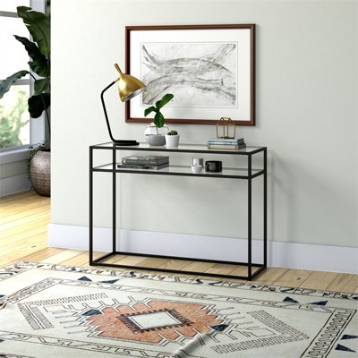 42-Inch Blackened Bronze Console Table with Glass Shelf
