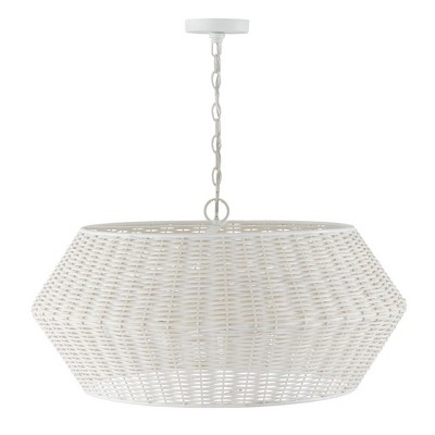 Chalk White Woven Rattan 6-Light Drum Pendant