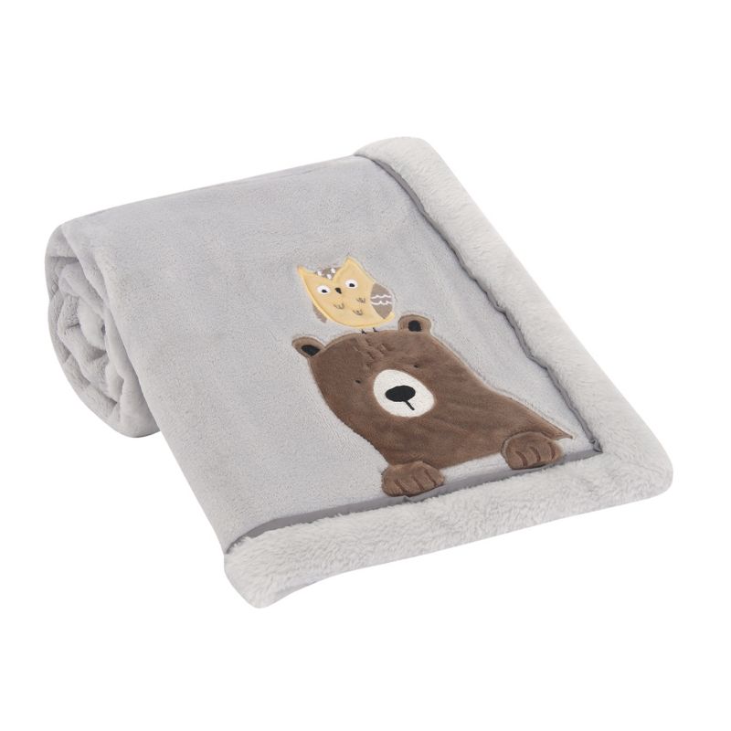 Lambs & Ivy Sierra Sky Grey Bear/Owl Soft Fleece Baby Blanket, 2 of 6