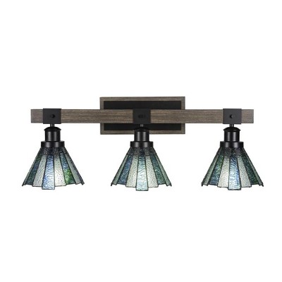Toltec Lighting Tacoma 3 - Light Vanity in  Black/Painted Wood with 7" Sea Ice Art Glass Shade