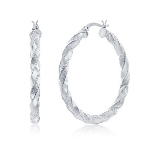 Bella Silver Sterling Silver Polished & Satin 40mm Twisted Hoops - Silver - 1 of 2