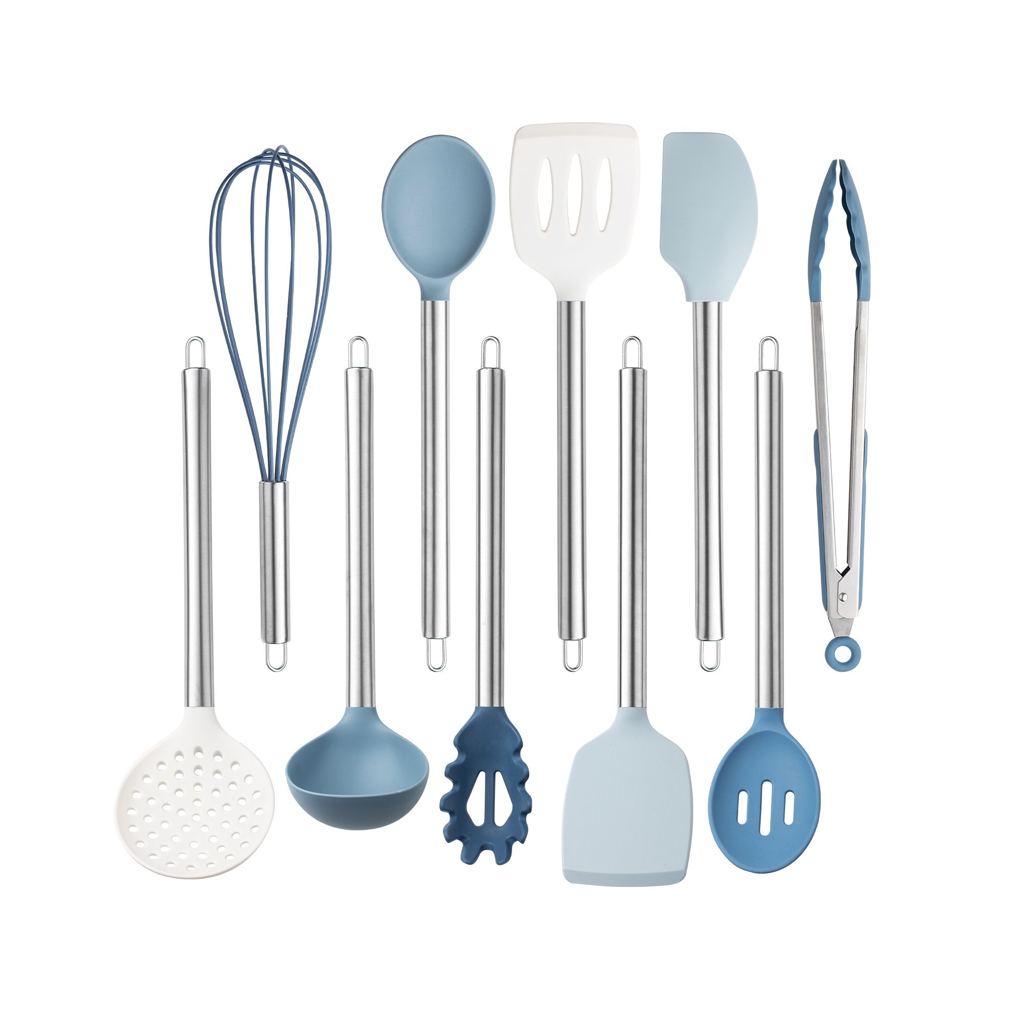 COOK WITH COLOR SILICONE COOKING UTENSILS 10 PIECE BLUE AND WHITE