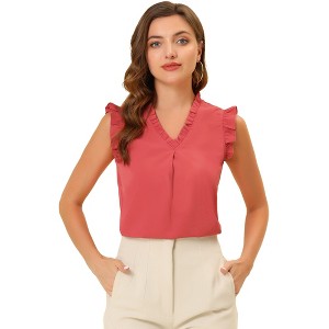 INSPIRE CHIC Women's Ruffled Sleeveless Work Business Vintage Blouses - 1 of 4