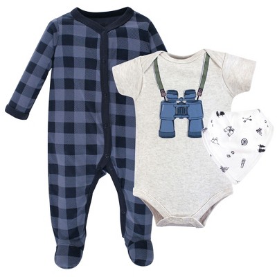 Little Treasure Baby Boy Sleep and Play, Bodysuit and Bib, Binoculars