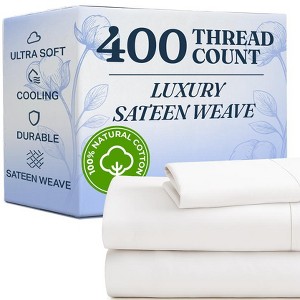 100% Cotton 400 Thread Count 4 Piece Sheet Set - Soft & Cozy Sateen Bed Sheets - CGK Linens - 1 of 4
