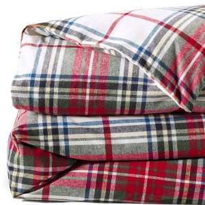 Lands' End Comfy Super Soft Cotton Flannel Plaid Duvet Bed Cover - 5oz - 1 of 4