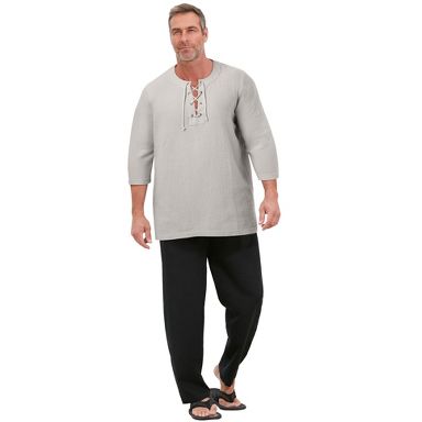 KingSize Gauze Lace-Up Shirt - 8XL, Sand Grey : Target