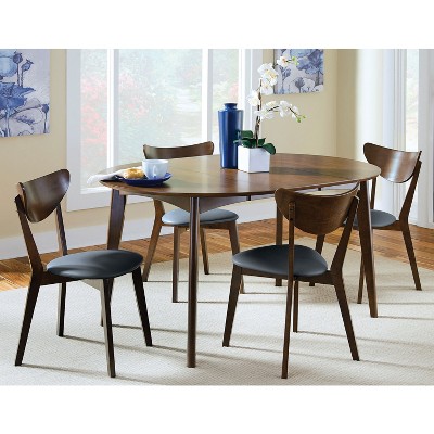 Set of 2 Black Faux Leather and Walnut Dining Chairs