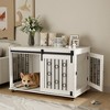 KTMBDW Wooden Dog Crate Furniture with Sliding Barn Door and Side Door, Pet Crate with Metal Bars and Lockable Wheels for Small to Medium Dogs, White - 3 of 4