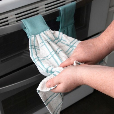 Dew Green and White Cotton Terry Kitchen Towel Set