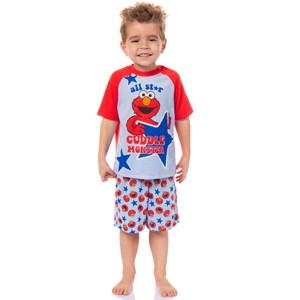 Sesame Street Toddler Boys' Elmo All Star Cuddle Monster Pajama Set Short Blue - 1 of 4
