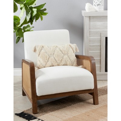 Beige Tufted Diamond Cotton Lumbar Pillow Cover with Tassels