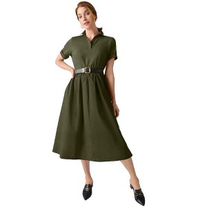 target green shirt dress Cupshe Olive Short Sleeve Waist Wrap Midi Dress - Olive