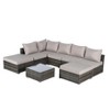 8 Pieces Outdoor Patio Sectional Sofa Couch Wicker Furniture Conversation Sets with Washable Cushions and Glass Coffee Table - 4 of 4