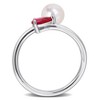 EVERLY JEWELRY | Sterling Silver 6-6.5mm Cultured Freshwater Pearl and 5/8 CT TGW Created Ruby Bypass Ring - 3 of 4