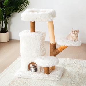 Heynemo 35-Inch Cat Tree for Indoor Cats, Multi-Level Tower with Sisal Posts, Dual Condos, Cushioned Perches & Removable Soft Cover,Wood, White - 1 of 4