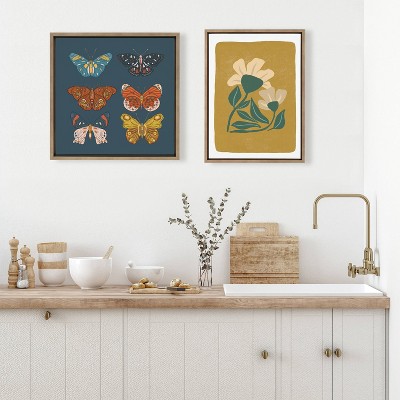 Colorful Butterfly Print on Canvas with Wooden Frame
