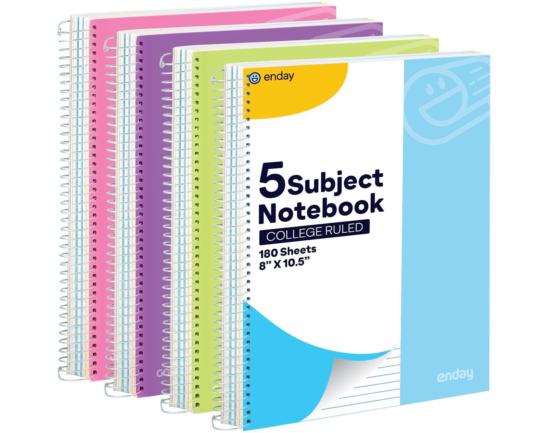 Emraw 5 Subject Notebook College Ruled Spiral White Paper 180 Sheets Perfect for Writing Sketching in class, Home, Office (Pack of 4)