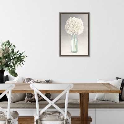 Tranquil Blossoms Hydrangea Canvas Wall Art in Gray Frame