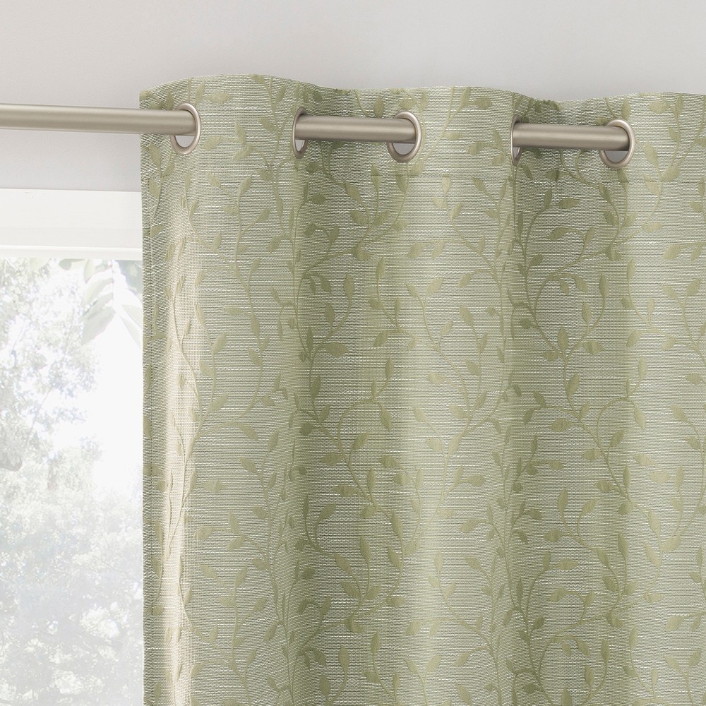 Photos - Curtain Rod / Track 40"x63" Sun Zero Brinlee Leaf Silhouette 100 Blackout Grommet Curtain Panel Sage Green: Modern Floral, Energy Efficient, Noi