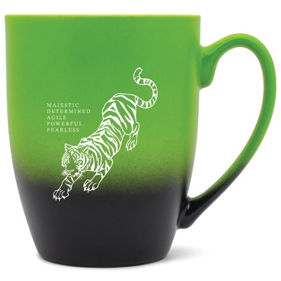 Elanze Designs 12 Ounce Ceramic Decorative Laser Engraved Giftable Novelty Tea Coffee Cup Mug Green and Black Tiger Majestic Determined Agile Powerful