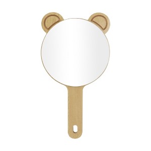Unique Bargains Large Cartoon Panda Hand Mirror Wood Color 1 Pc - 1 of 3
