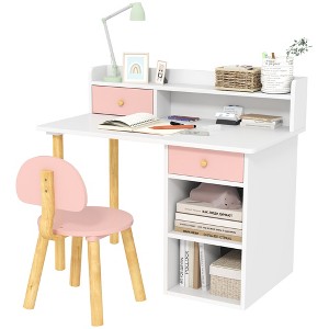 Qaba Kids Desk and Chair Set with Storage, Kids Study Desk for Bedroom & Study Room, Girls Boys Aged 3-8 Years, Pink - 1 of 4