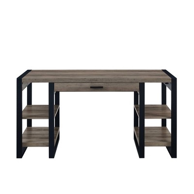 Grey Wash Wood Computer Desk with Drawer and USB Port