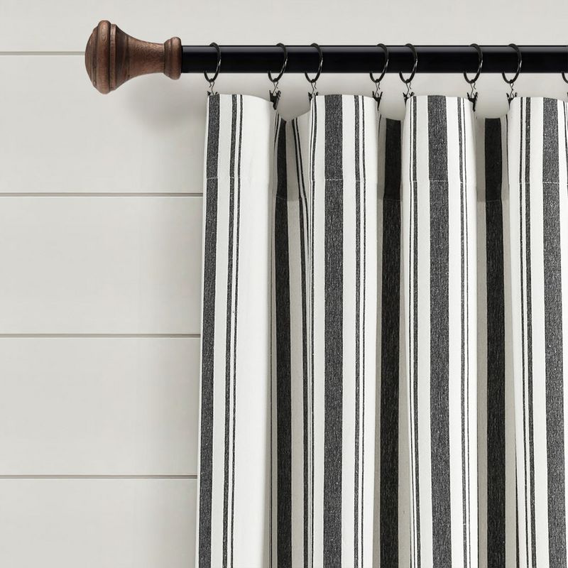 Farmhouse Stripe Yarn Dyed Eco-Friendly Recycled Cotton Window Curtain Panels Black 42X95 Set, 2 of 6