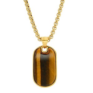 Steeltime 24" 18k gold plated stainless steel and stone dog tag pendant. Color Options: Brown, Green - 1 of 4